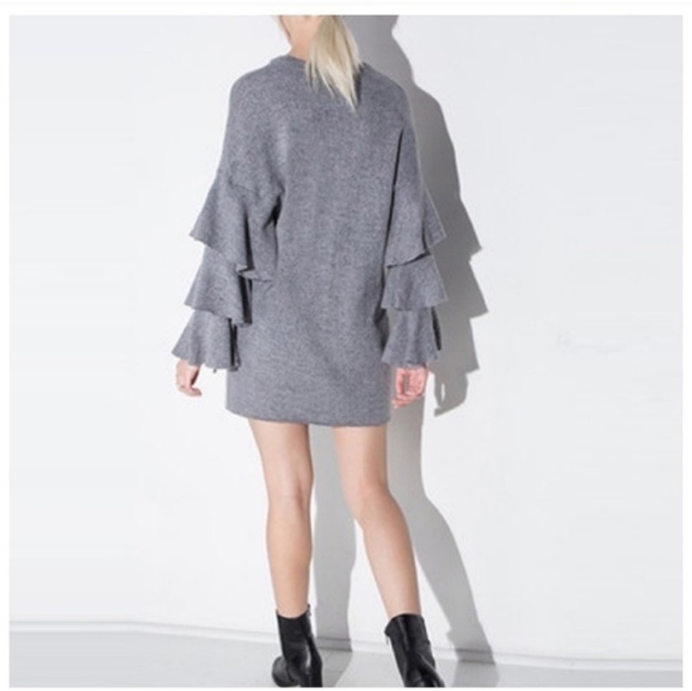 💜 GRAY LAYERED RUFFLE DRESS LONG  SLEEVE SUPER SOFT SWEATER‎ DRESS